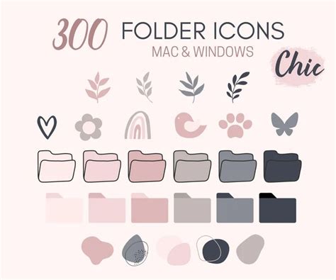 Buy 300 Chic Folder Icons for MAC and WINDOWS Computers, Hand Drawn ...