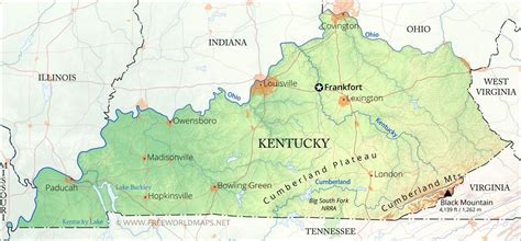 Physical map of Kentucky