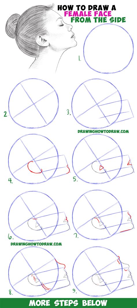 How to Draw a Face from the Side Profile View (Female / Girl / Woman ...