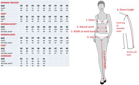 Size chart for women | Uniforms by Olino