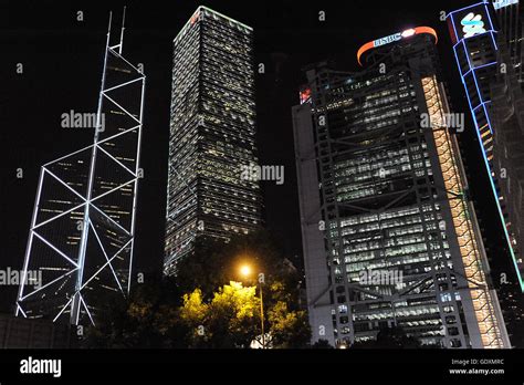 Hong Kong Central at night Stock Photo - Alamy