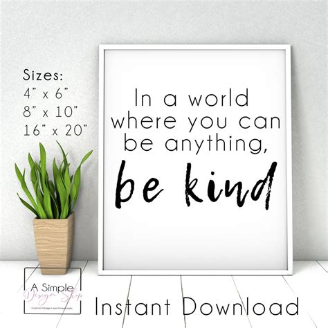 Be Kind Printable wall art wall art instant download | Etsy