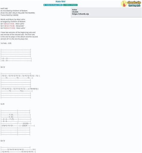 Chord: Hate Me! - tab, song lyric, sheet, guitar, ukulele | chords.vip