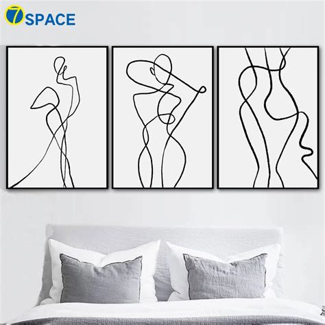 Geometric Curve Wall Art Canvas Painting Black White Poster Figure ...