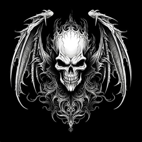 Premium Photo | Skull and bat wings tattoo design illustration