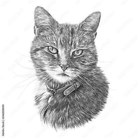 Black and White Drawing of a cute Cat. Cat head isolated on white ...