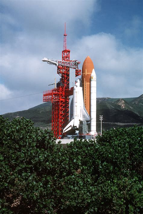 Space Shuttle Enterprise is seen on the pad at Vandenberg Air Force ...