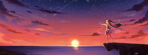 Anime sunset art 4K wallpaper download