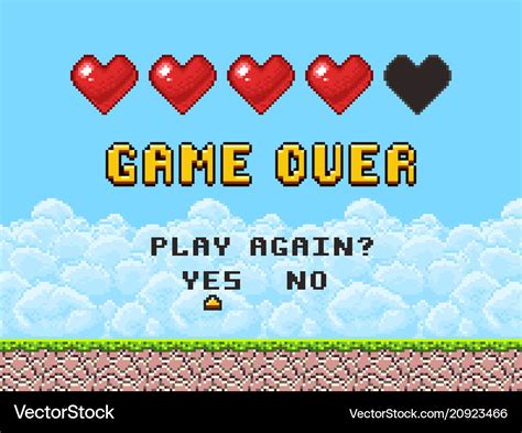 Game over pixel art arcade game screen Royalty Free Vector