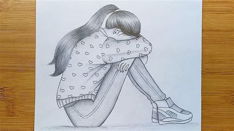 Draw alone girl with pencil sketch how to draw a sad girl step by step ...