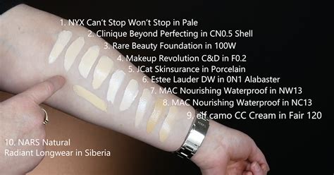 Rare Beauty Foundation in 100W Comparison Swatches