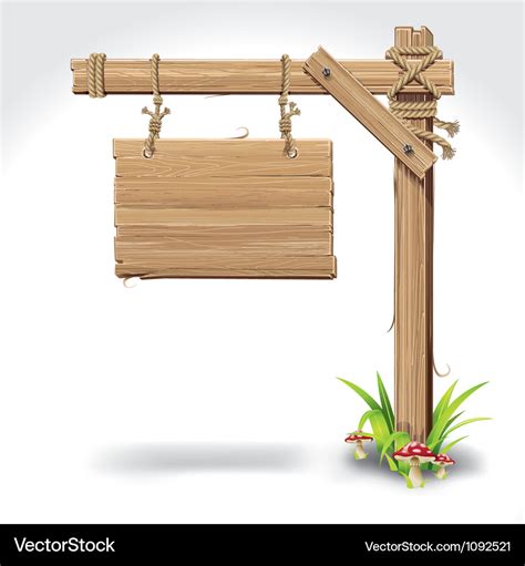 Wood sign board hanging with rope Royalty Free Vector Image