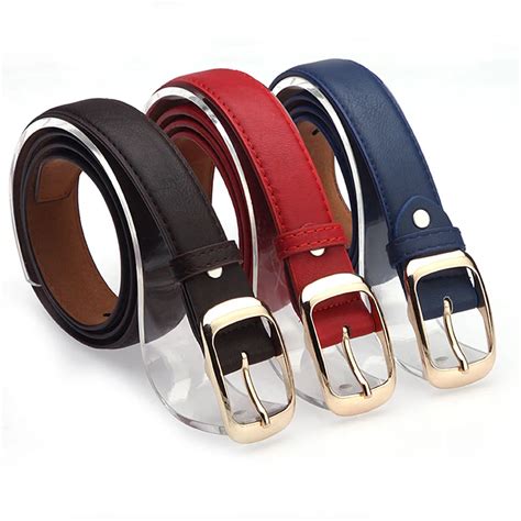 7 Colors Ladies Faux Leather Metal Buckle Straps Belts Women Belts Thin ...