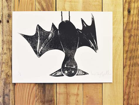 Bat print bat art picture original handprinted bat print | Etsy