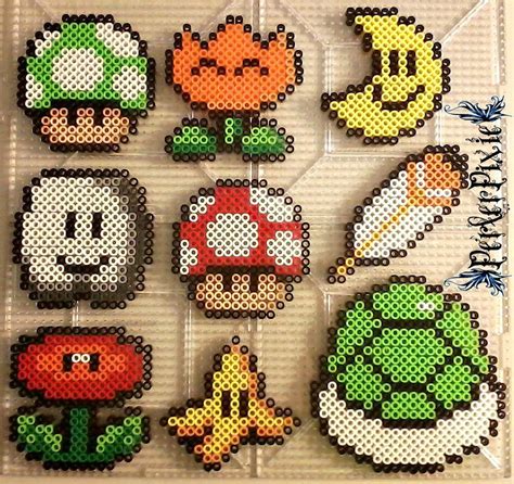 Mario Power Up Items | Perler bead mario, Pearler bead patterns, Hama ...