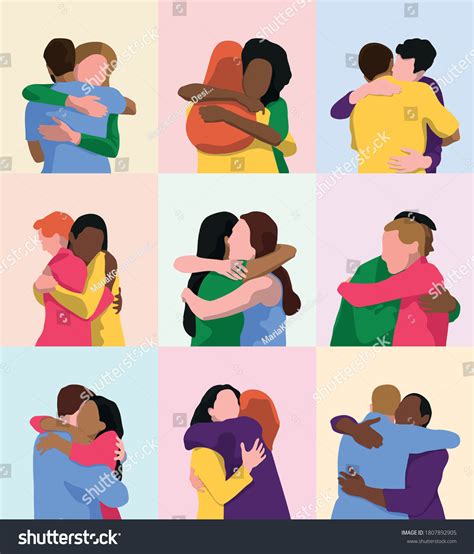 Two People Hugging Multiethnic Couples Having Stock Vector (Royalty ...