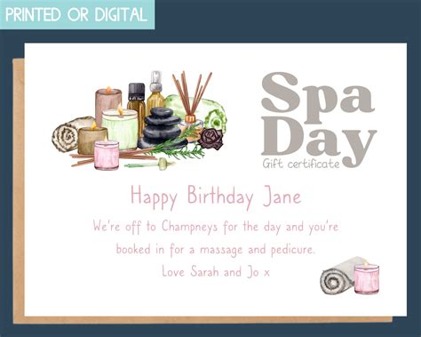 Spa Day Gift Card Gift Certificate Template Printable Spa | Etsy UK