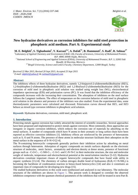 (PDF) New hydrazine derivatives as corrosion inhibitors for mild ...