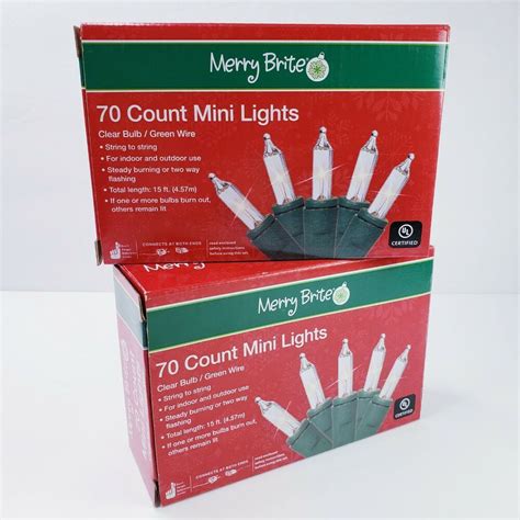 2 Merry Brite 70 Mini Lights Christmas Tree Clear Bulb Green Wire Patio ...