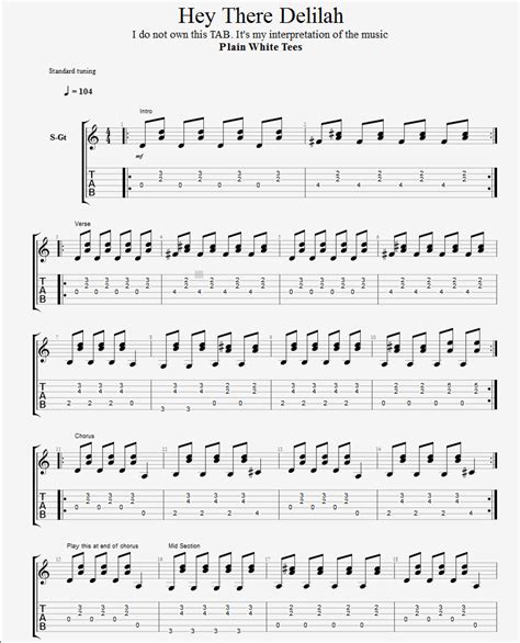 Hey-There-Delilah-TAB-Page-1 - LearnGuitarInLondon.com - Drue James