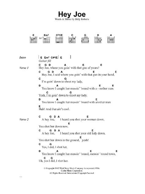 Hey Joe by Jimi Hendrix - Guitar Chords/Lyrics - Guitar Instructor