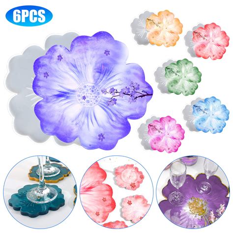 6pcs Flower Coaster Resin Molds, EEEkit Silicone Petals Tray Resin ...