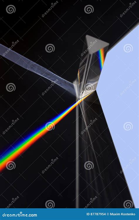 Prism Splitting White Light into a Spectrum on a Black Background Stock ...