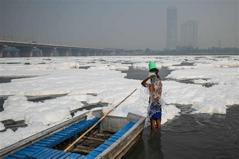 India's holy Yamuna river covered with toxic foam | Daily Sabah