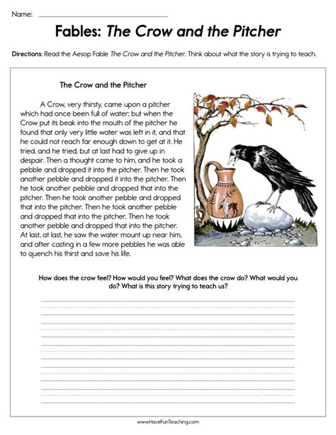 Fables The Crow and The Pitcher Worksheet - Have Fun Teaching | Fables ...