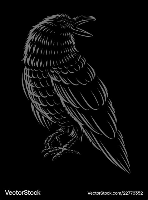 Black and white of raven Royalty Free Vector Image