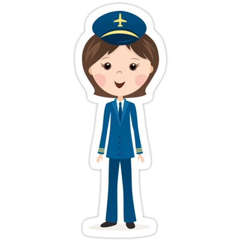 "Female airline pilot cartoon illustration stickers" Stickers by ...