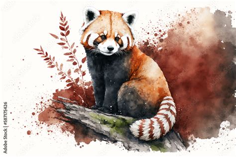 Cute Watercolor Red Panda Illustration Stock Illustration | Adobe Stock