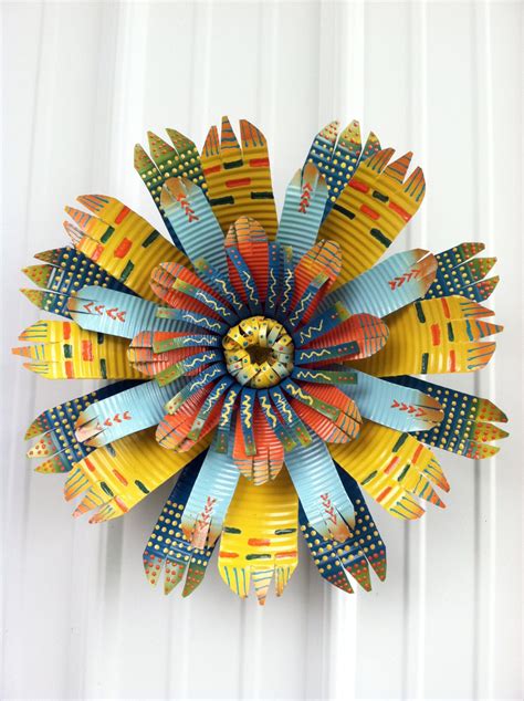 Items similar to Colorful Large Handmade Tin Can Flower Art Wall Decor ...