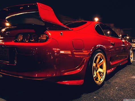 Red toyota supra at night 4K wallpaper download