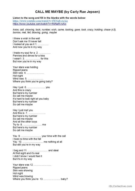 Call Me Maybe, by Carly Rae Jepsen: Français FLE fiches pedagogiques ...