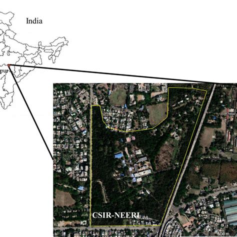 Map showing NEERI campus urban forest, Nagpur, Maharashtra, India ...