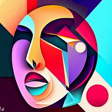 Create an abstract representation of an individual's face shape using vibrant colors and geometric shapes.