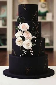 Image result for Blacck Wedding Cake with Sugar Flowers