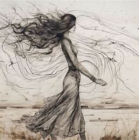 Image result for Windy Day Woman Art