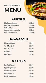 Image result for Food Menu and Prices