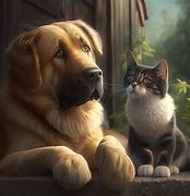 Image result for Cat and Dog Painting