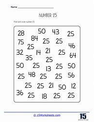 Image result for Searching for Number 25 Worksheet