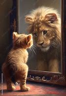 Image result for Cat Mirror Sees Lion