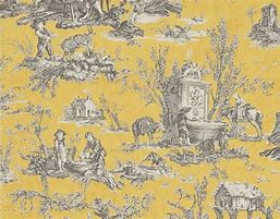 Image result for Green Toile Wallpaper with Yellow Flowers