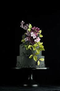 Image result for Blacck Wedding Cake with Sugar Flowers