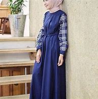 Image result for Model Gamis Batik Kombinasi Biru Dongker