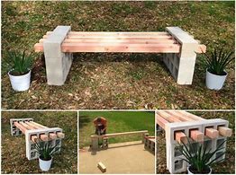 Image result for DIY Cinder Block and Wood Garden Bench