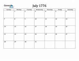 Image result for July 1776 Calendar