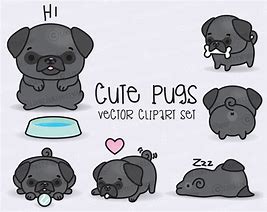 Image result for Kawaii Pug Black and White