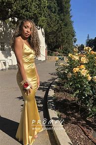 Image result for Yellow Satin Prom Dress